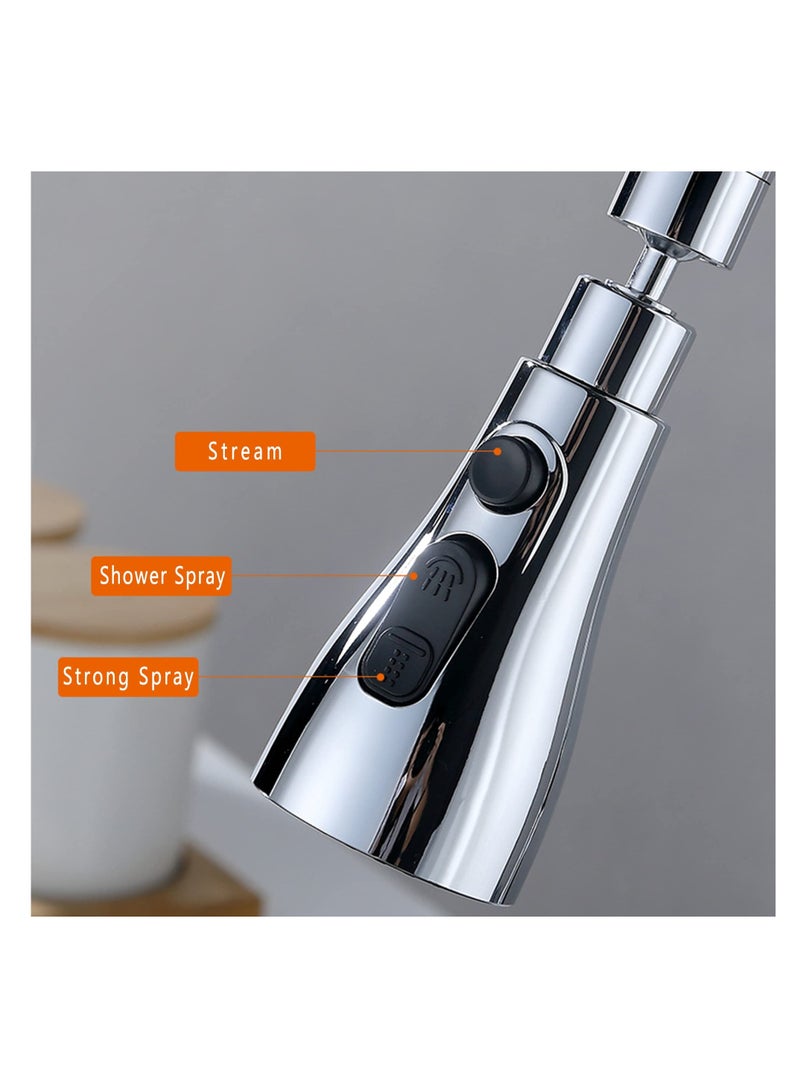 360 degree Swivel Faucet Tap Aerator,with 3 Water Outlet Modes,Water Saving Splash Proof Kitchen Bathroom Head Sink Spout,Apply to 22 to 24mm Tap Spray Head (Sliver)
