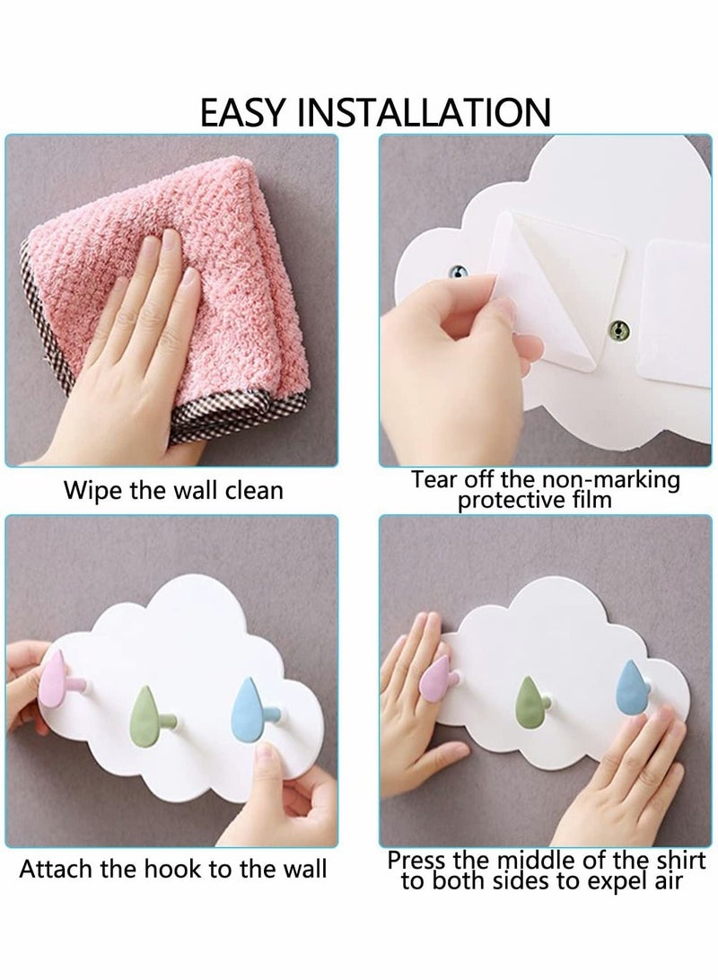 Self Adhesive Hooks Plastic, 3 Pieces Coat Hook Cartoon Cloud Strong Sticky Hooks No Drill Needed Wall Hooks for Use in Children's Room Nursery Bedroom Kitchen