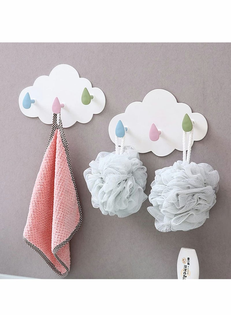 Self Adhesive Hooks Plastic, 3 Pieces Coat Hook Cartoon Cloud Strong Sticky Hooks No Drill Needed Wall Hooks for Use in Children's Room Nursery Bedroom Kitchen