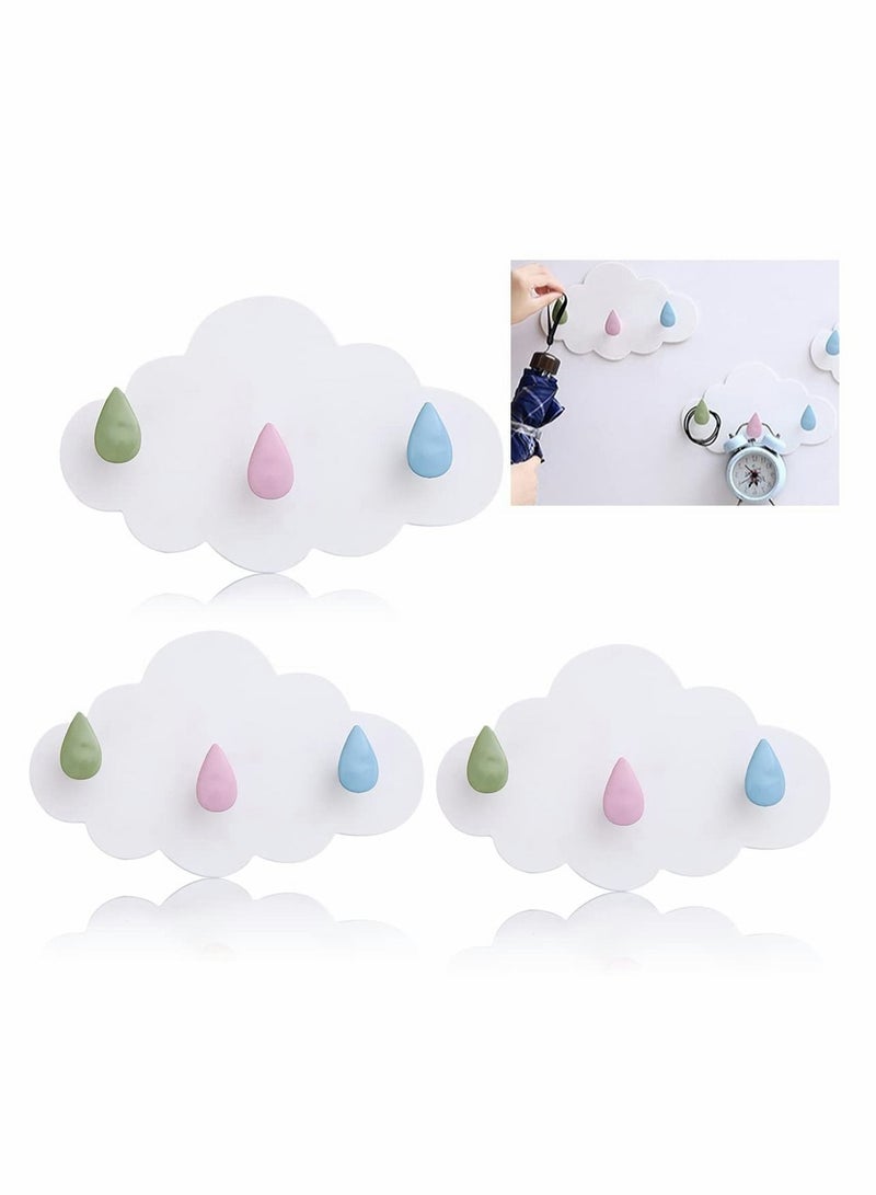 Self Adhesive Hooks Plastic, 3 Pieces Coat Hook Cartoon Cloud Strong Sticky Hooks No Drill Needed Wall Hooks for Use in Children's Room Nursery Bedroom Kitchen