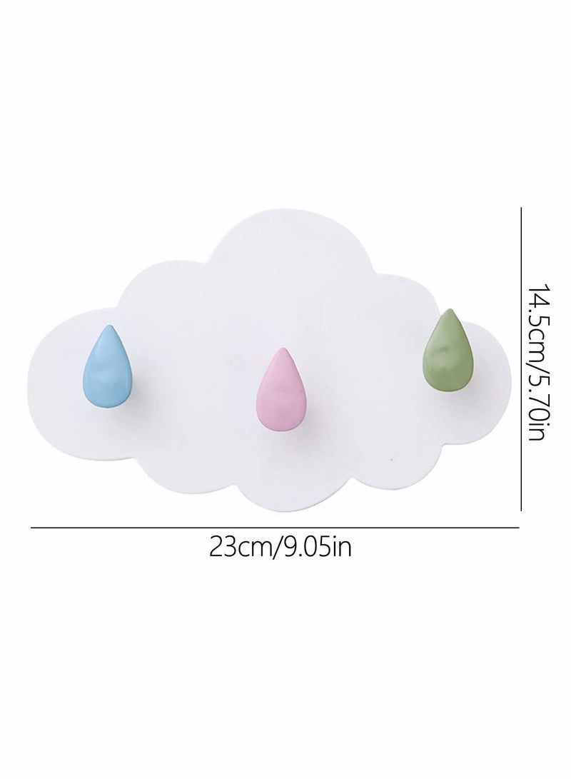 Self Adhesive Hooks Plastic, 3 Pieces Coat Hook Cartoon Cloud Strong Sticky Hooks No Drill Needed Wall Hooks for Use in Children's Room Nursery Bedroom Kitchen