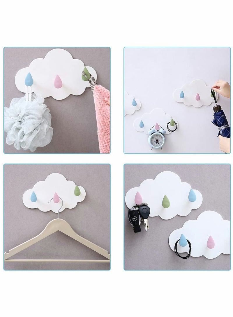 Self Adhesive Hooks Plastic, 3 Pieces Coat Hook Cartoon Cloud Strong Sticky Hooks No Drill Needed Wall Hooks for Use in Children's Room Nursery Bedroom Kitchen