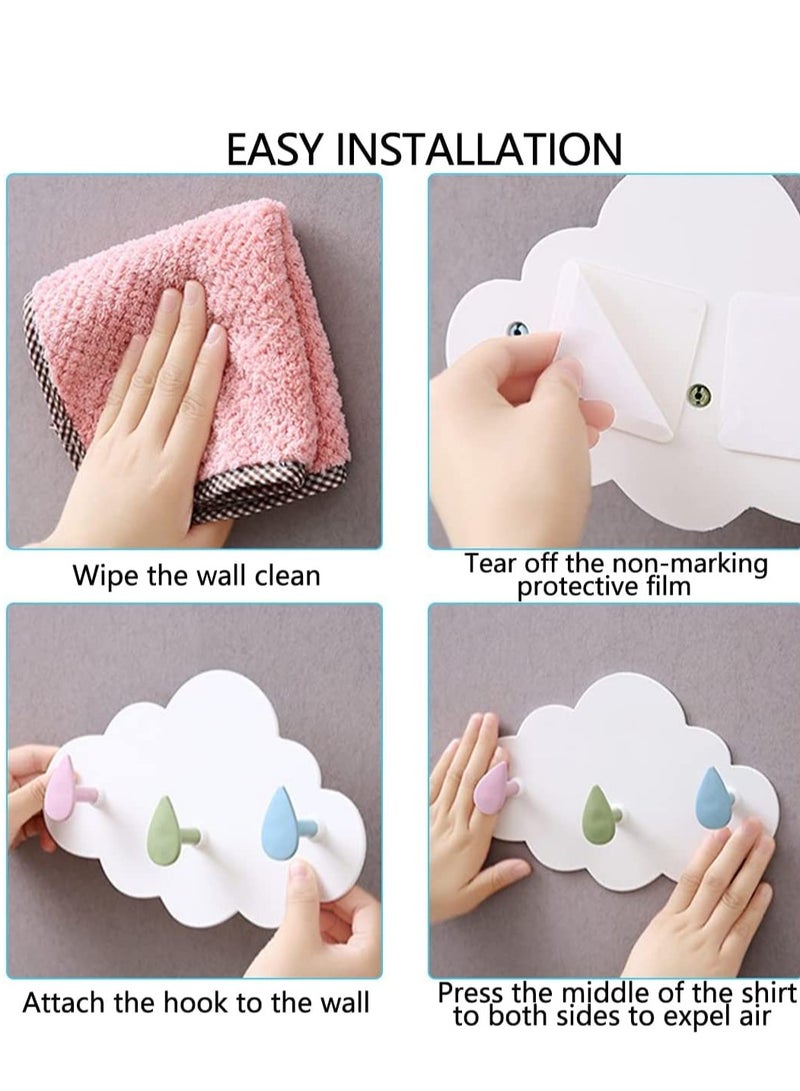 Self Adhesive Hooks Plastic, 3 Pieces Coat Hook Cartoon Cloud Strong Sticky No Drill Needed Wall for Use in Children's Room Nursery Bedroom Kitchen