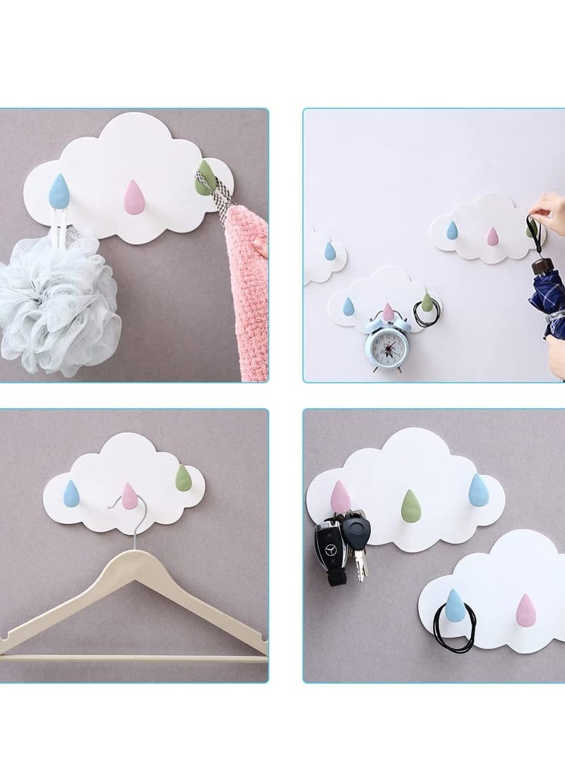 Self Adhesive Hooks Plastic, 3 Pieces Coat Hook Cartoon Cloud Strong Sticky No Drill Needed Wall for Use in Children's Room Nursery Bedroom Kitchen