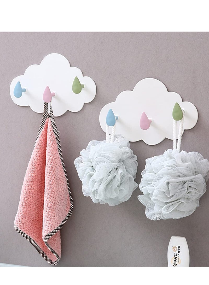 Self Adhesive Hooks Plastic, 3 Pieces Coat Hook Cartoon Cloud Strong Sticky No Drill Needed Wall for Use in Children's Room Nursery Bedroom Kitchen