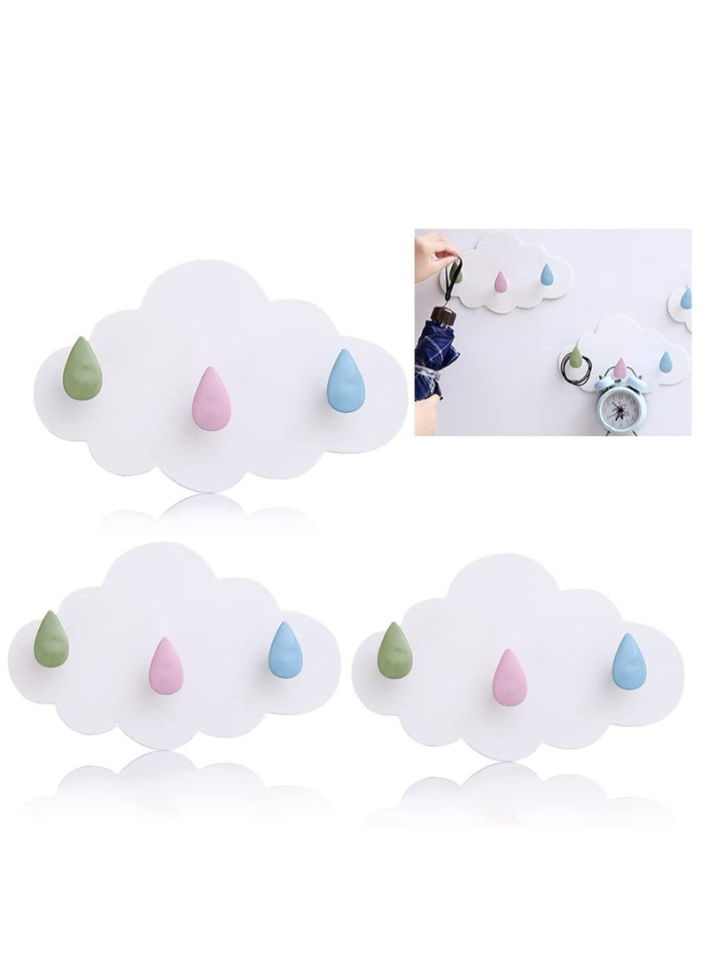 Self Adhesive Hooks Plastic, 3 Pieces Coat Hook Cartoon Cloud Strong Sticky No Drill Needed Wall for Use in Children's Room Nursery Bedroom Kitchen