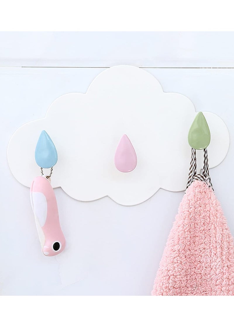 Self Adhesive Hooks Plastic, 3 Pieces Coat Hook Cartoon Cloud Strong Sticky No Drill Needed Wall for Use in Children's Room Nursery Bedroom Kitchen