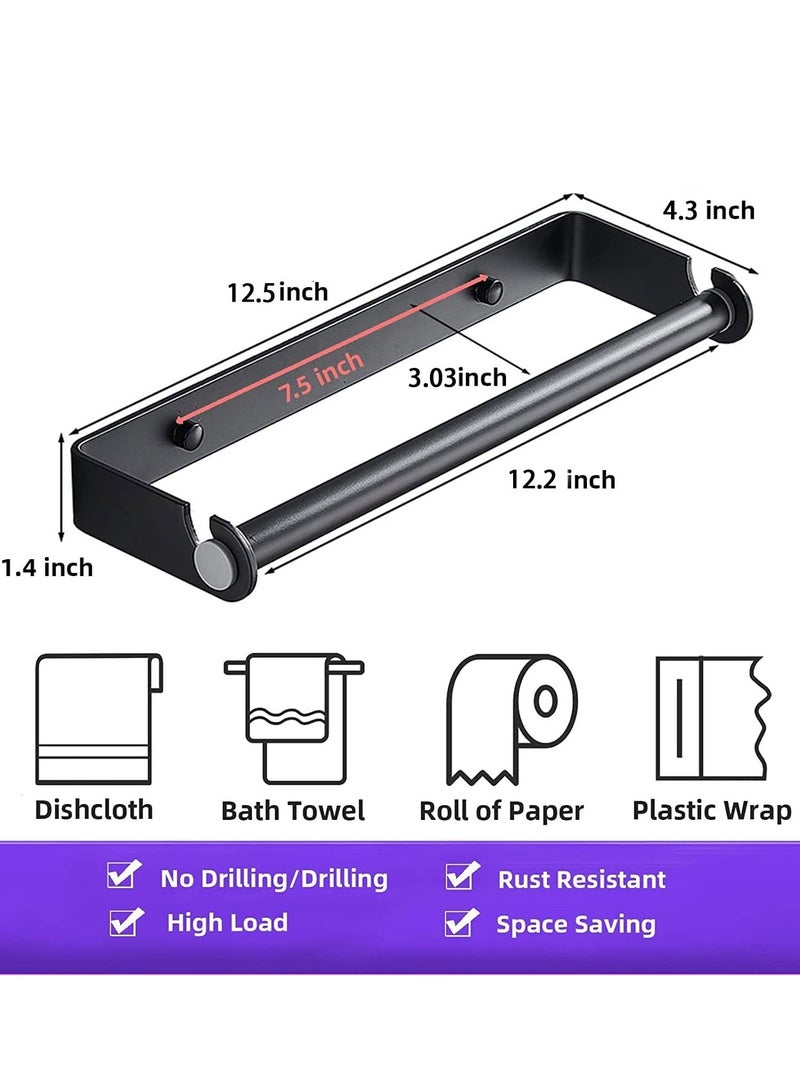 Paper Towel Holder Under Cabinet, Paper Roll Holder,Self Adhesive or Screw Mounting Paper Towel Holder Wall Mount Keep your kitchen organized (Black)