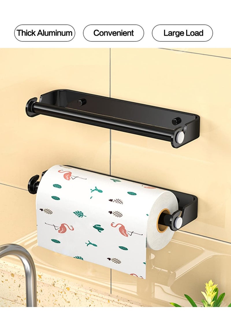 Paper Towel Holder Under Cabinet, Paper Roll Holder,Self Adhesive or Screw Mounting Paper Towel Holder Wall Mount Keep your kitchen organized (Black)