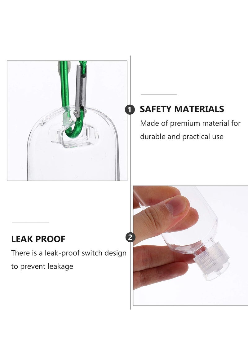 Travel Bottles Keychain 10 PCS 50ml Empty Refillable Plastic Bottle with Carabiner Portable Clear Squeeze Container Leak Proof Bottles for for Hand Sanitizer Conditioner Body Wash Liquid