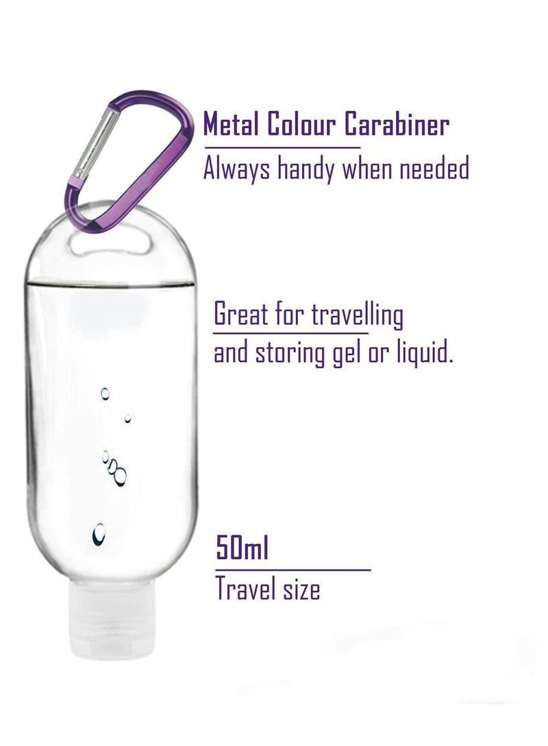 Travel Bottles Keychain 10 PCS 50ml Empty Refillable Plastic Bottle with Carabiner Portable Clear Squeeze Container Leak Proof Bottles for for Hand Sanitizer Conditioner Body Wash Liquid