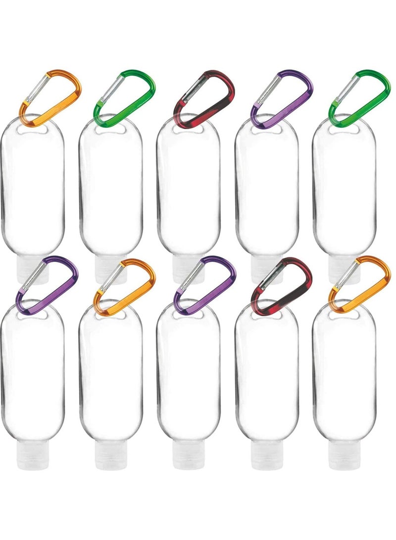 Travel Bottles Keychain 10 PCS 50ml Empty Refillable Plastic Bottle with Carabiner Portable Clear Squeeze Container Leak Proof Bottles for for Hand Sanitizer Conditioner Body Wash Liquid