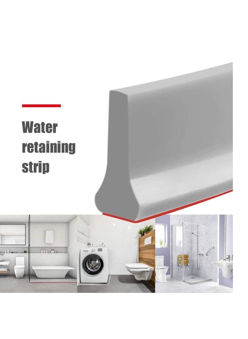 Collapsible Threshold Water Dam Self-Adhesive Shower Barrier Bathroom And Kitchen Stopper, Home Retention System, Waterproof Flow Block Seal Strip Gray 1.1M