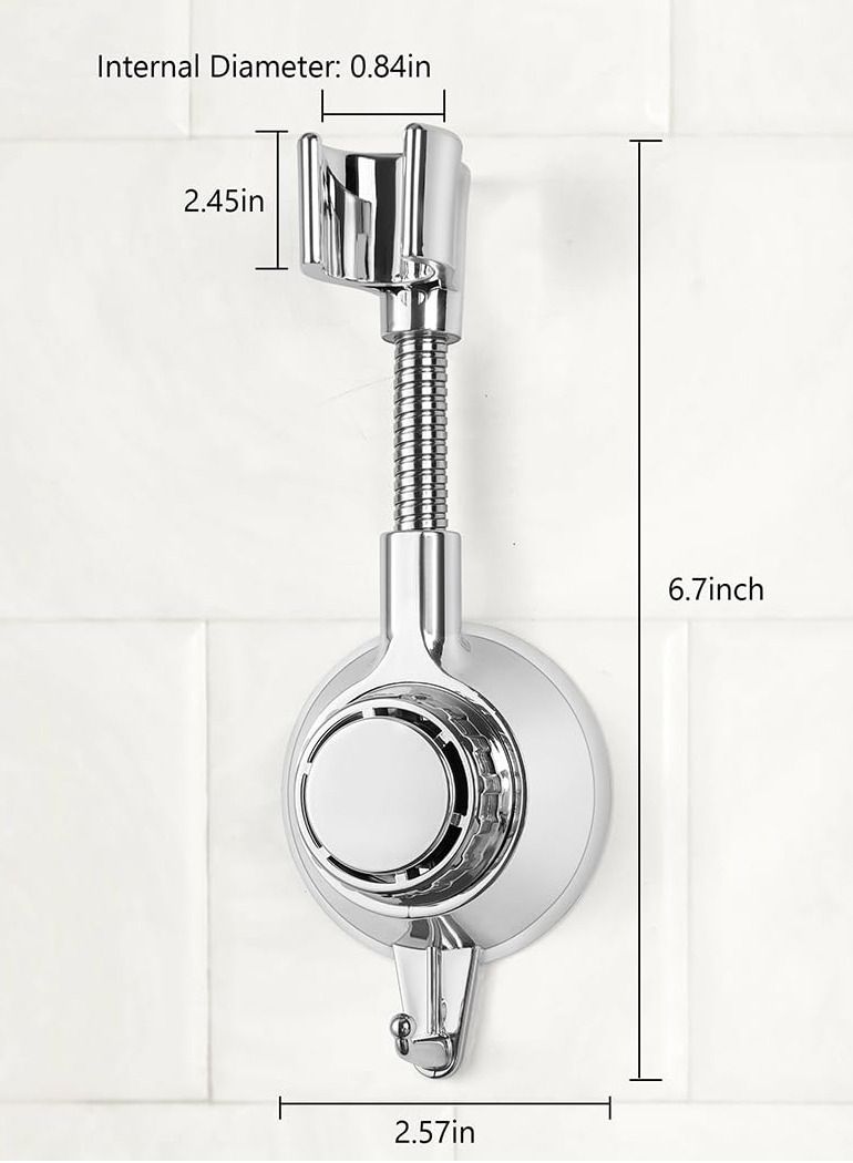 360 Degree Adjustable Shower Head Holder, Bathroom Suction Cup Handheld Shower Head Bracket, Removable Handheld Showerhead & Wall Mounted Suction Bracket (Silver)