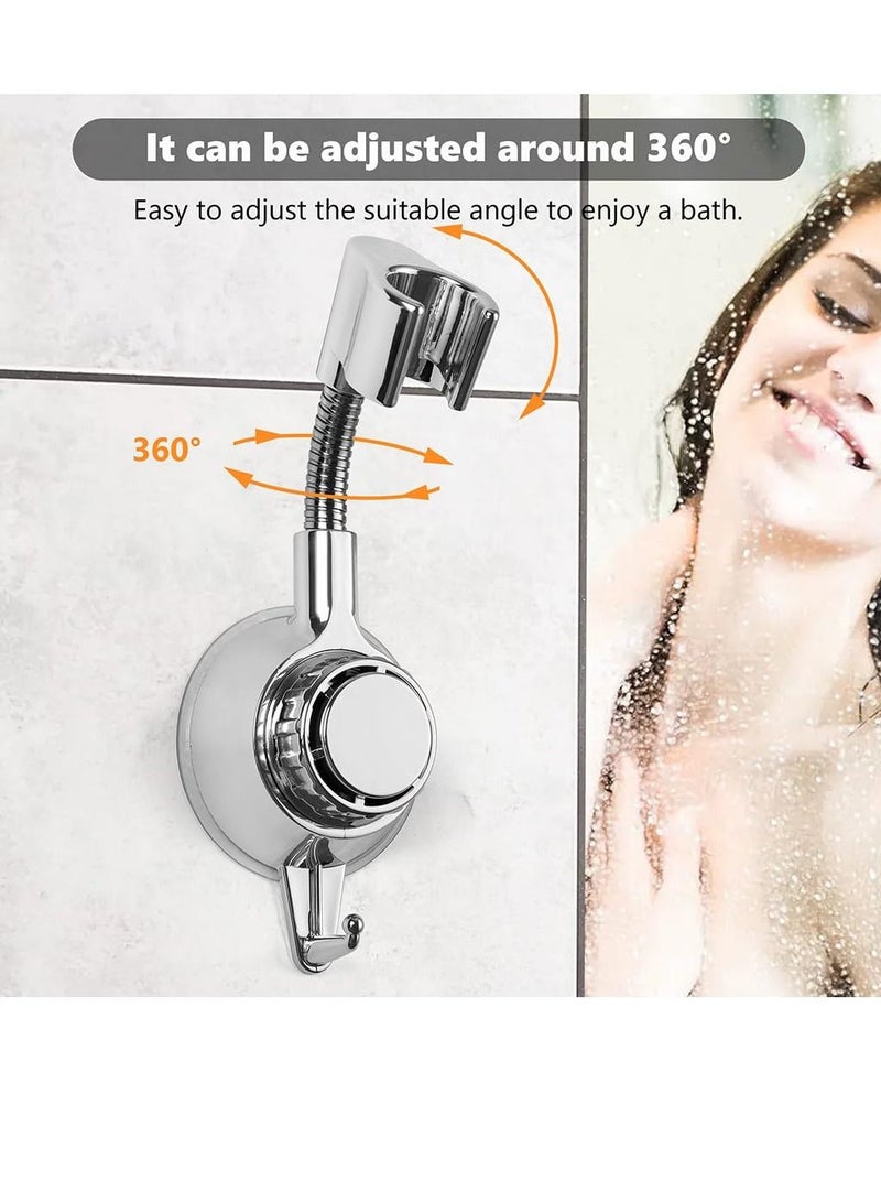 360 Degree Adjustable Shower Head Holder, Bathroom Suction Cup Handheld Shower Head Bracket, Removable Handheld Showerhead & Wall Mounted Suction Bracket (Silver)