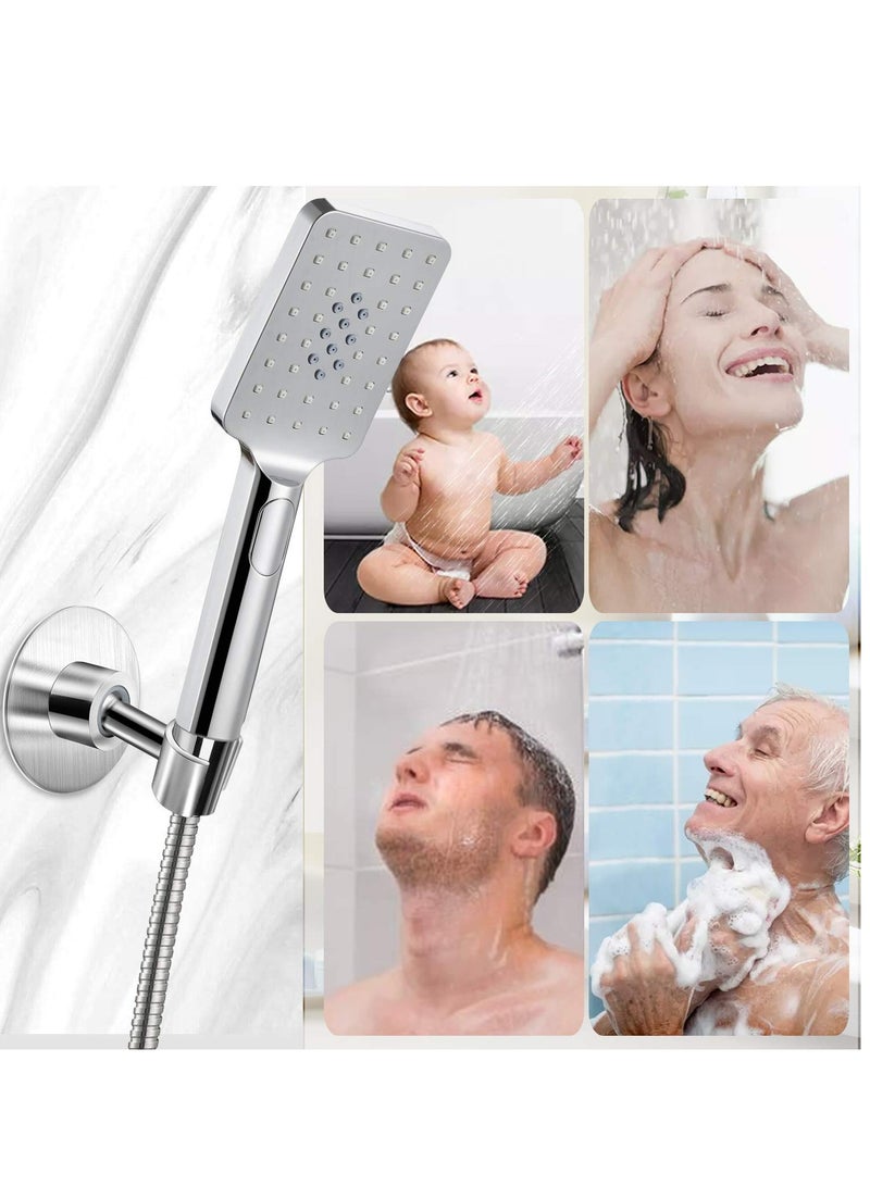 SYOSI Stainless Steel Shower Head Holder Handheld Shower Wand Holder Adjustable Shower Head Bracket Shower Wall Mount Holder Metal Shower Spray Holder, Drill Free Glue Installation Silver