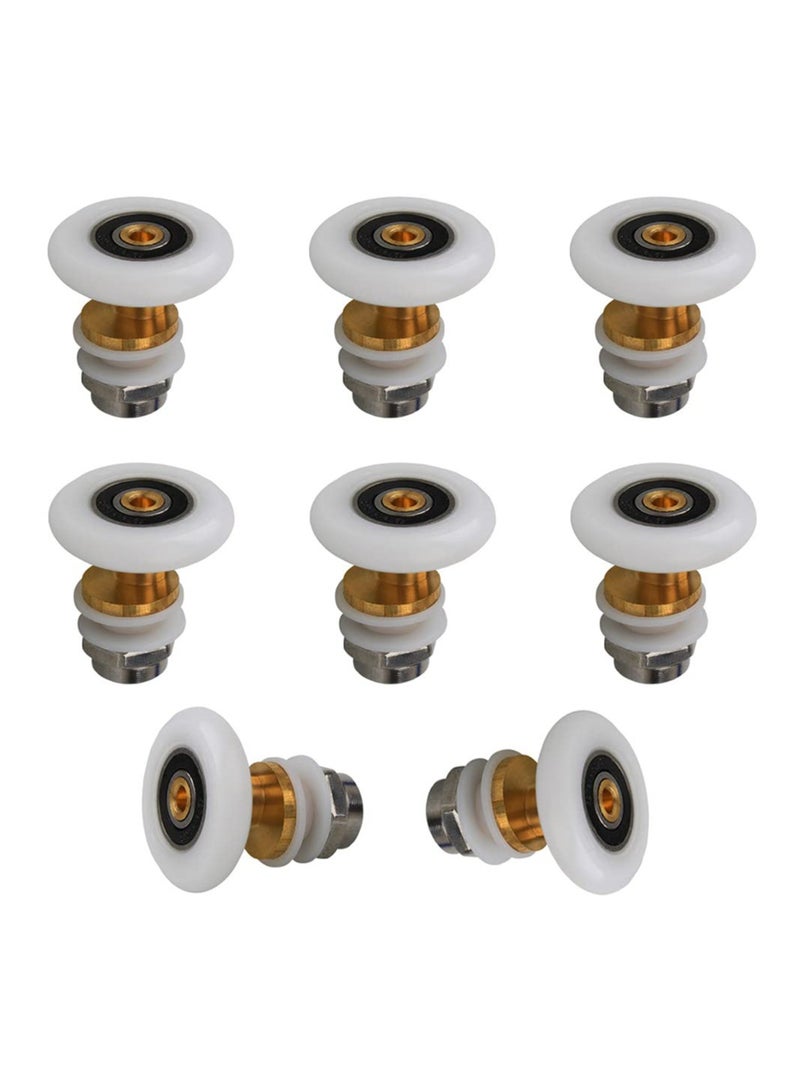 8PCS Bathroom Sliding Door Pulleys, Shower Door Wheels Set Quiet Glass Door Rollers Bathroom Door Glide Wheels Sliding Door Wheel Replacements Sliding Shower Door Components（White） (Large)