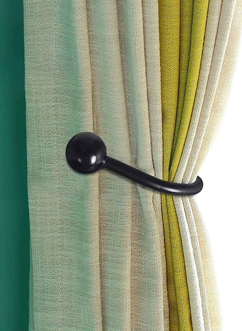 Curtain Holdback, 2pcs Wall Mounted Drapery Tiebacks with Screws, Heavy Duty Metal Decorative Window Drapery Holder Curtain Hook with Screws, Black