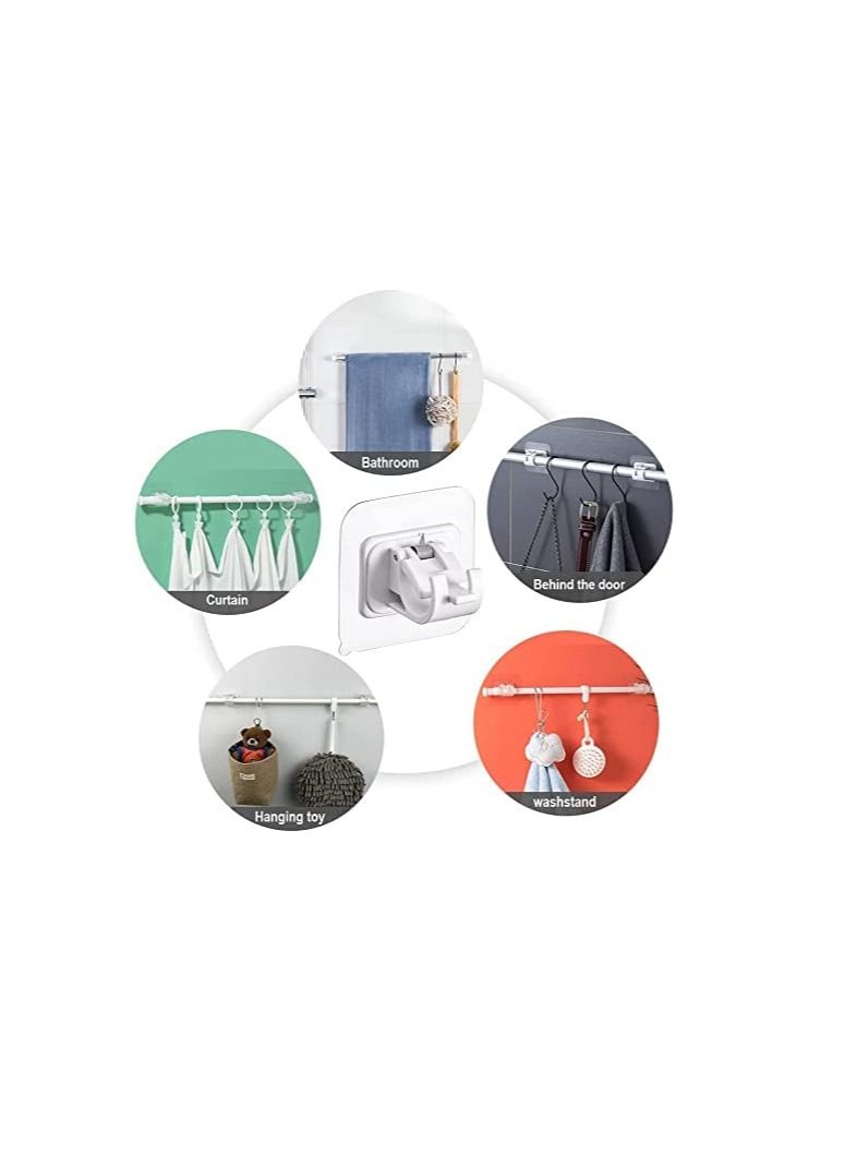 8 Pieces Self Adhesive Curtain Rod Bracket, No Drill Drapery Hooks Holder, Plastic Easy Sticky Curtain Rod Hooks for Kitchen, Bathroom, Hotel (White)