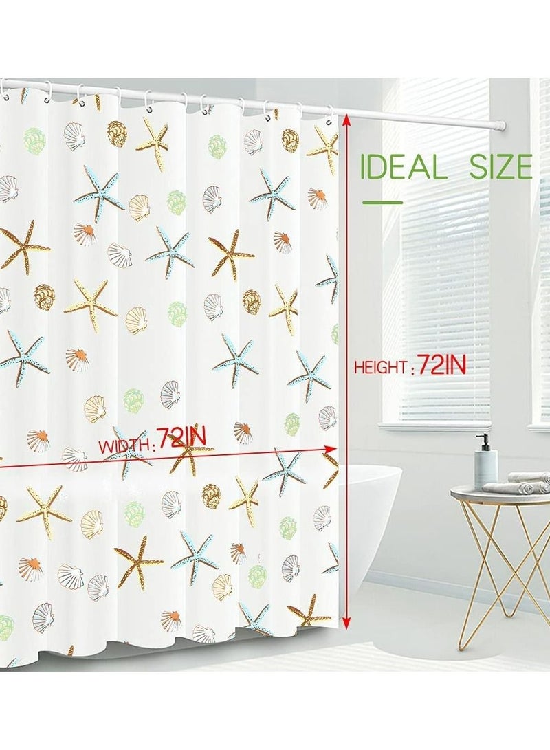 Shower Curtain Liner, 72 Inch Waterproof PEVA Shower Curtain Liners with Metal Grommets and 12 Plastic Hooks Thick Bathroom Plastic Shower Curtain Liner, Creative Starfish Printing Curtain