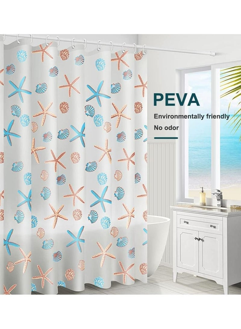Shower Curtain Liner, 72 Inch Waterproof PEVA Shower Curtain Liners with Metal Grommets and 12 Plastic Hooks Thick Bathroom Plastic Shower Curtain Liner, Creative Starfish Printing Curtain