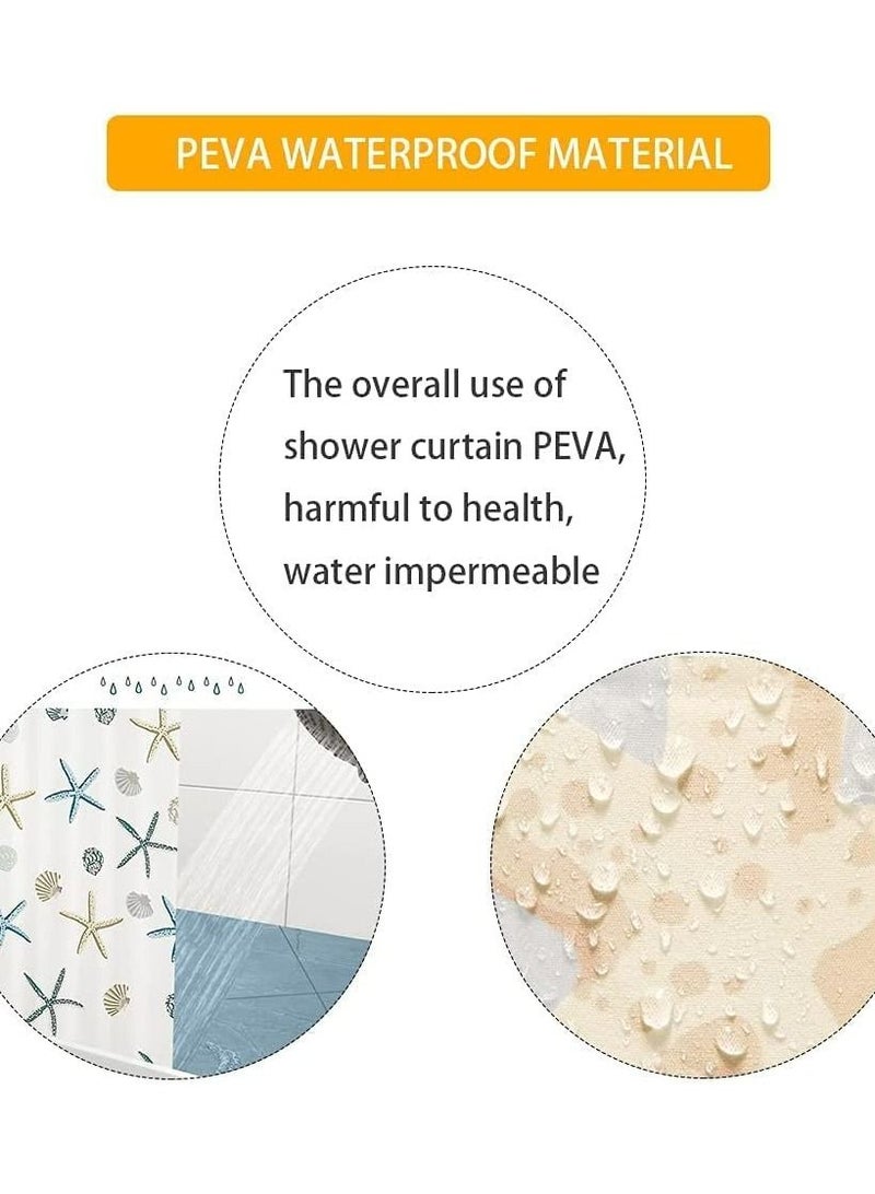 Shower Curtain Liner, 72 Inch Waterproof PEVA Shower Curtain Liners with Metal Grommets and 12 Plastic Hooks Thick Bathroom Plastic Shower Curtain Liner, Creative Starfish Printing Curtain