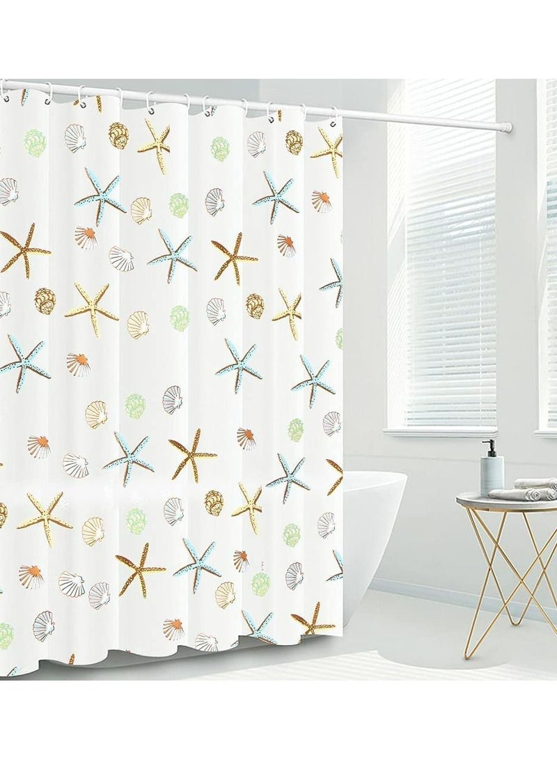 Shower Curtain Liner, 72 Inch Waterproof PEVA Shower Curtain Liners with Metal Grommets and 12 Plastic Hooks Thick Bathroom Plastic Shower Curtain Liner, Creative Starfish Printing Curtain