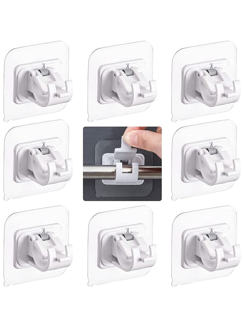 8 Pieces Self Adhesive Curtain Rod Bracket, No Drill Drapery Hooks Holder, Plastic Easy Sticky Curtain Rod Hooks for Kitchen, Bathroom, Hotel (White)