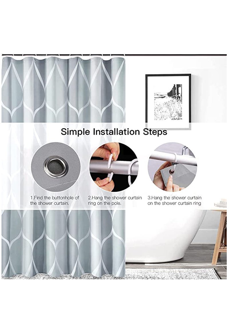 Grey Fabric Shower Curtain, Waterproof Design and Polyester, Shower Curtains Set for Bathroom W 72 x H 72, Durable and Washable with 12 Hooks