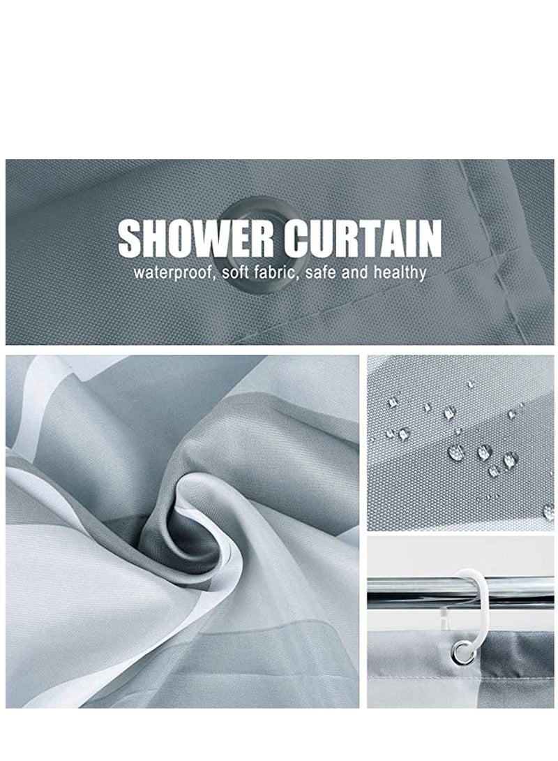 Grey Fabric Shower Curtain, Waterproof Design and Polyester, Shower Curtains Set for Bathroom W 72 x H 72, Durable and Washable with 12 Hooks