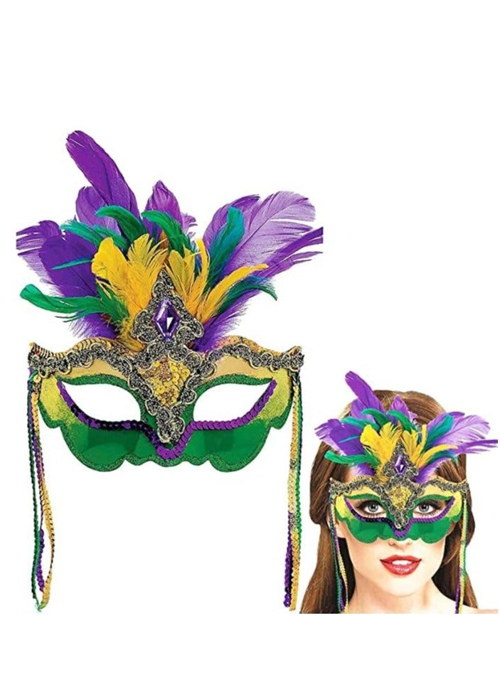 Masquerade Mask for Women, Mardi Gras Masquerade Mask with Feathers Venetian Mask for Masquerades Cosplay Party Specially for Costume