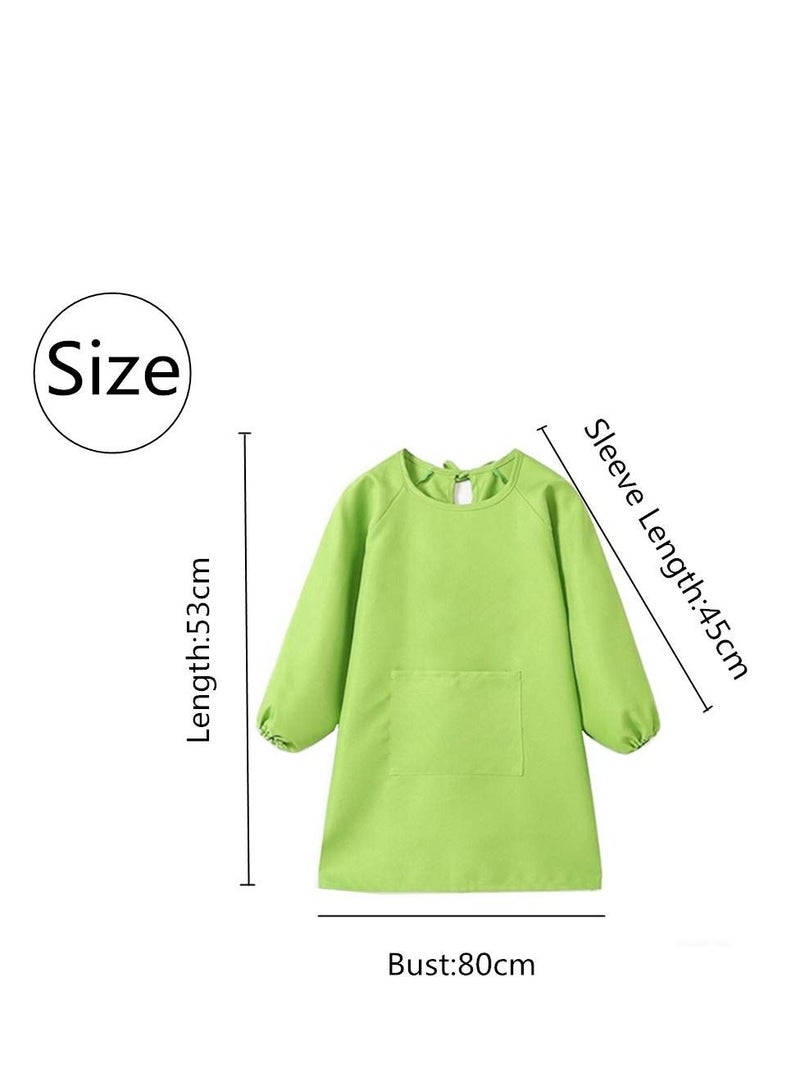 SYOSI Kids Art Smocks Childrens Toddler Waterproof Polyester Fabric Art Aprons with Long-sleeved and Pockets Play Apron for Painting Eating Craft Clay Water Play (Green)