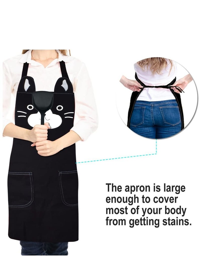 1 Pack Kitchen Cooking Aprons, Adjustable Bib Soft Chef Apron with 2 Pockets for Men Women (Black)