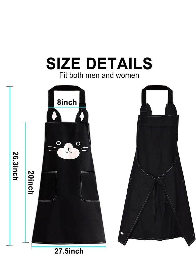 1 Pack Kitchen Cooking Aprons, Adjustable Bib Soft Chef Apron with 2 Pockets for Men Women (Black)