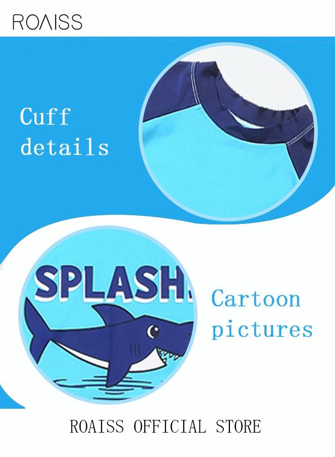 3 Piece Kids Swimsuit with Cap Set Toddler Boys Letter Shark Print Swimwear Children Swimming Trunks Short Sleeves Clothing Beachwear Bathing Suit for Summer Blue/Multicolor