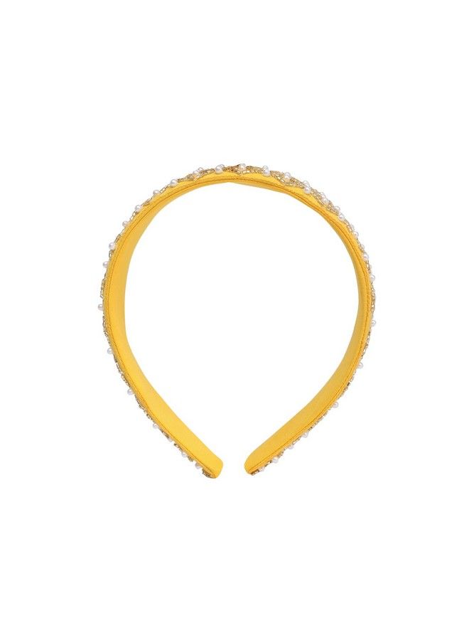 Women Casual Ear Handcrafted Yellow Designer Pearl Hairband For Girls And Women