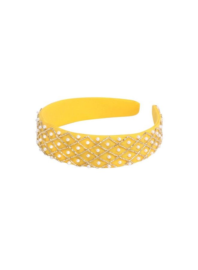 Women Casual Ear Handcrafted Yellow Designer Pearl Hairband For Girls And Women