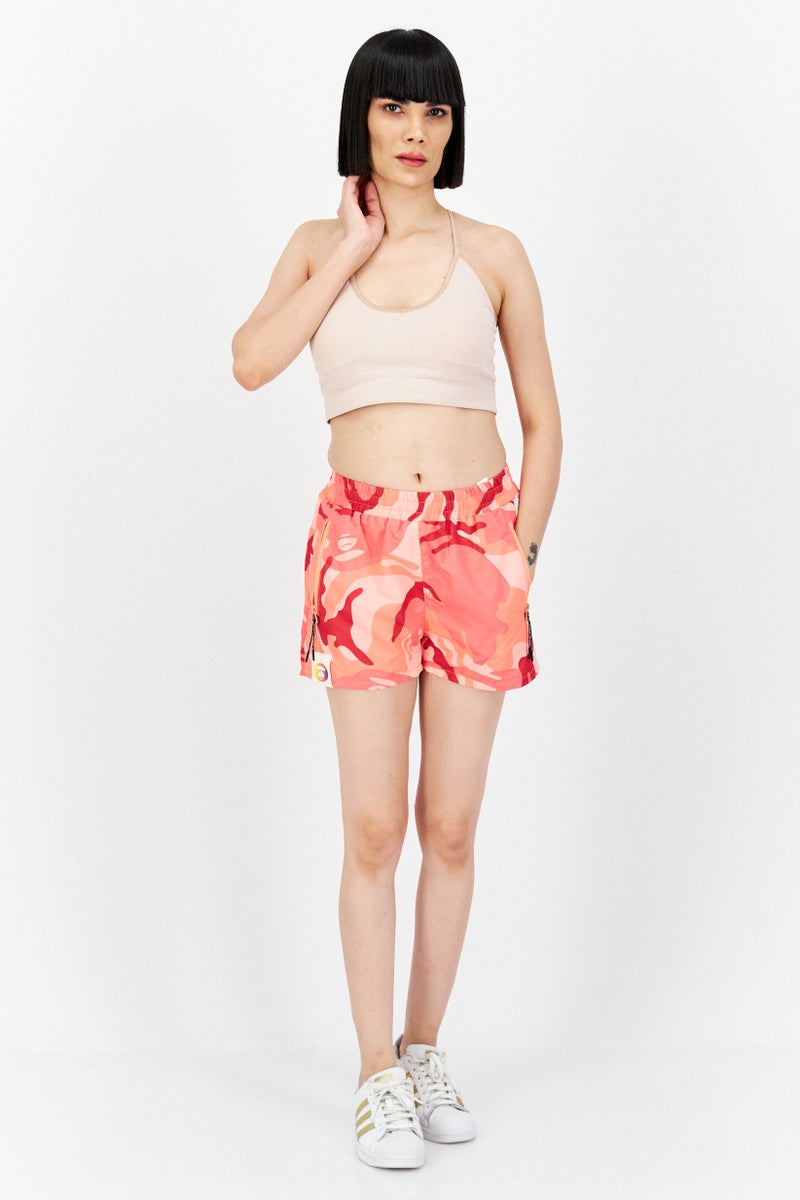 Women Camouflage Basic Shorts, Pink/Peach Combo