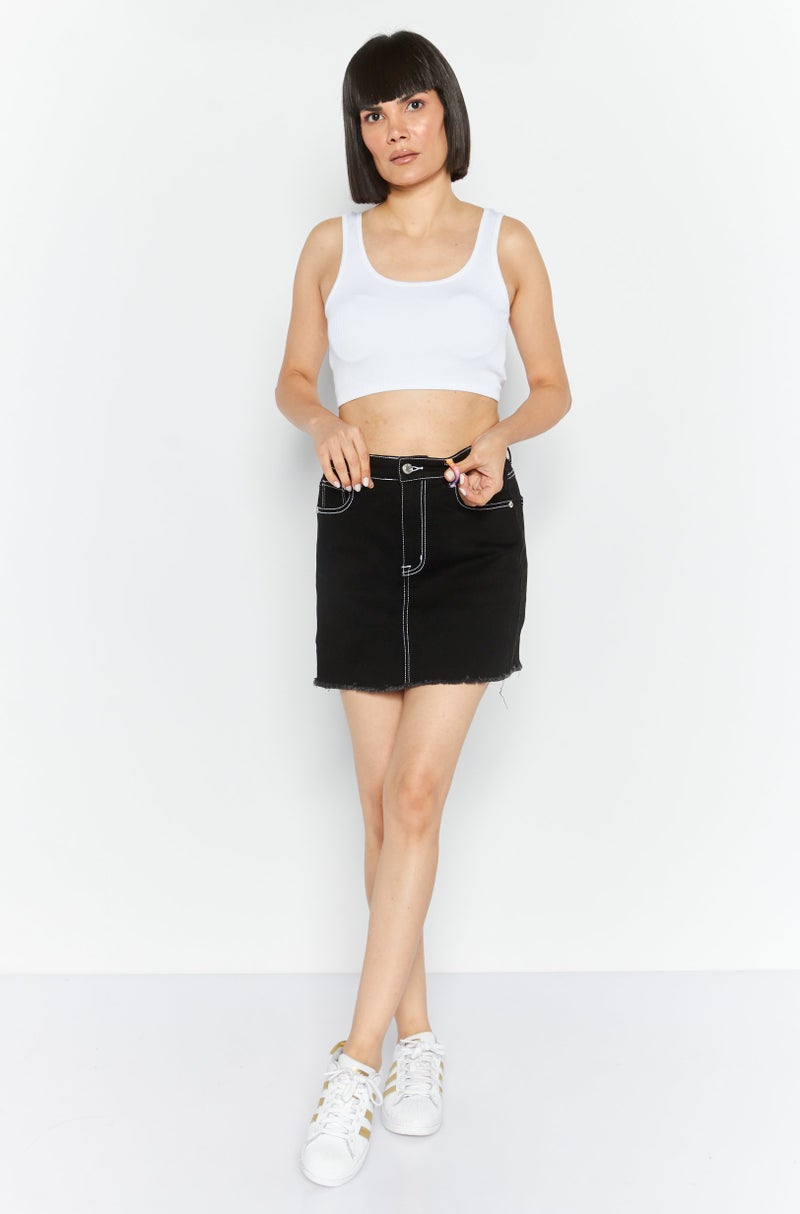 Women Embroidered Logo Demin Shorts, Black Combo