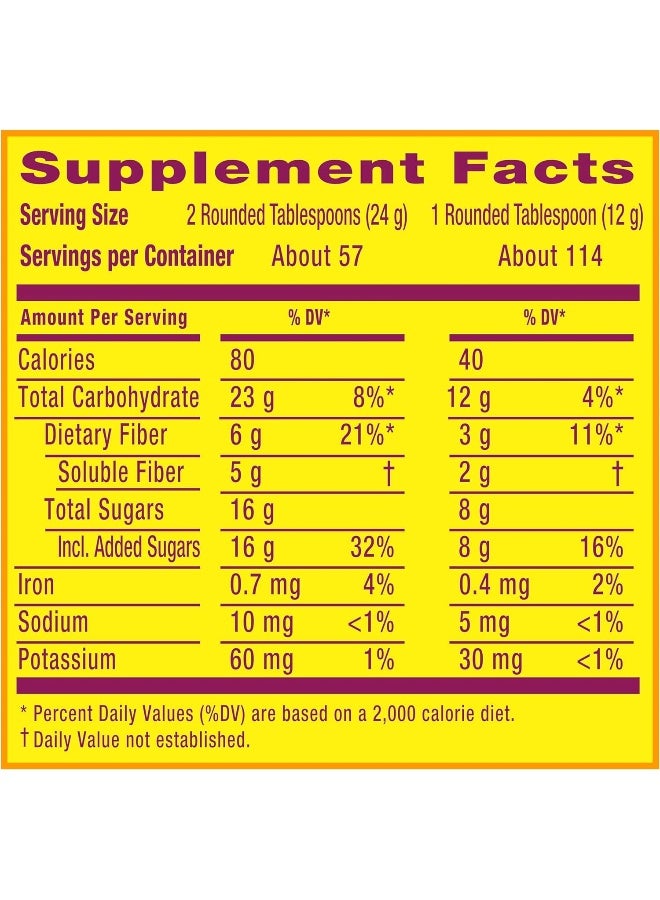 Fiber 4-In-1 Psyllium Fiber Supplement Powder With Real Sugar Orange Smooth Flavored Drink 114 Servings