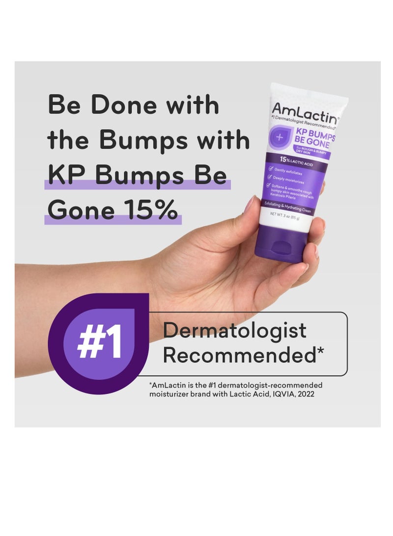 KP Bumps Be Gone 3 oz Keratosis Pilaris Moisturizing Cream with 15% Lactic Acid Exfoliator and Moisturizer for Dry Rough and Bumpy Skin Packaging May Vary