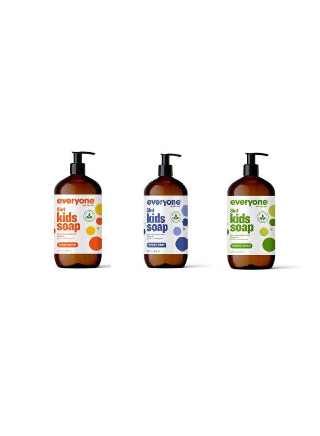 Soap For Every Kid 3 In 1 Head To Toes Variety Pack (Lavender Lullaby Orange Squeeze Tropical Coconut Twist) 32 Oz