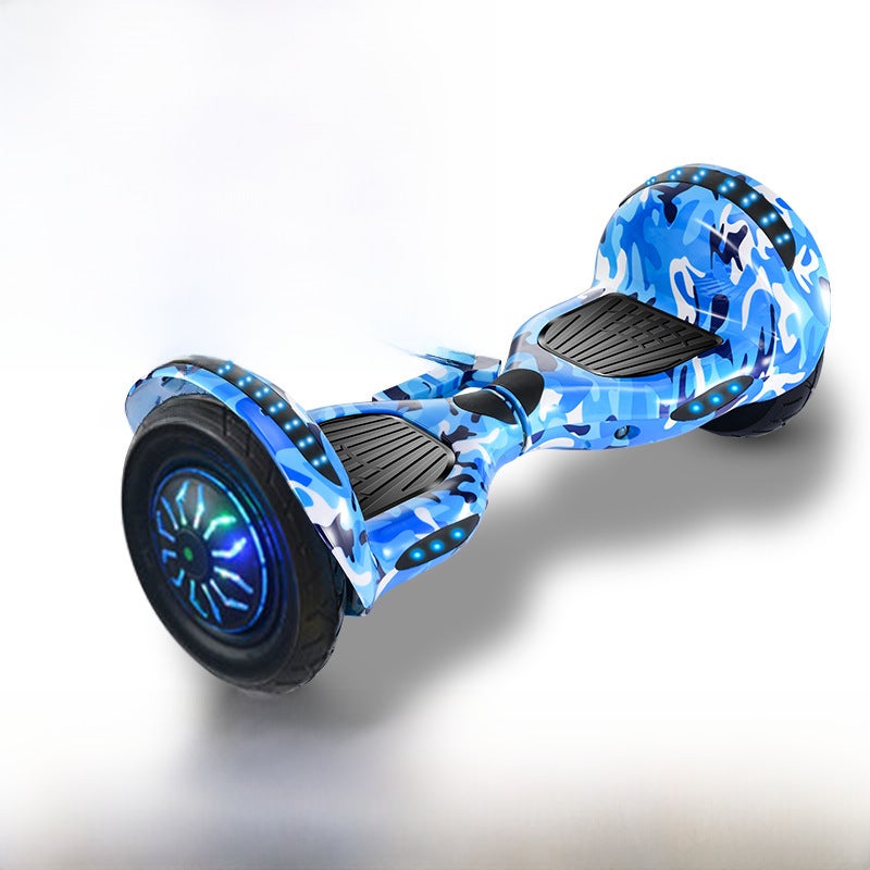 Kids 7-inch Balance Bike with Bluetooth Running Lights 10 inch luminous camouflage blue