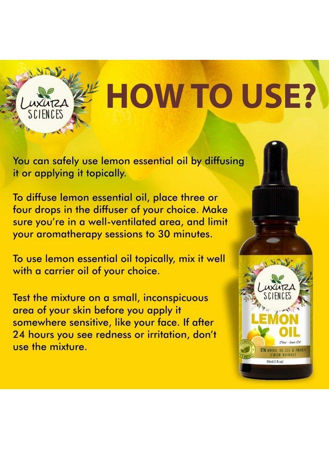 Organic Lemon Essential Oil For Skinhair And Body (100% Pure & Natural Undiluted) Therapeutic Grade Perfect For Aromatherapy Relaxation Skin Therapy & More! 30Ml