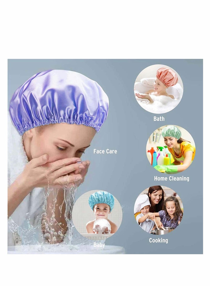 4 Pack Shower Cap, 4 Pack Luxury Shower Cap Waterproof & Double Layer Reusable Bath Shower Cap for Women Spa, Hair Salon, Home Hotel Travel Use