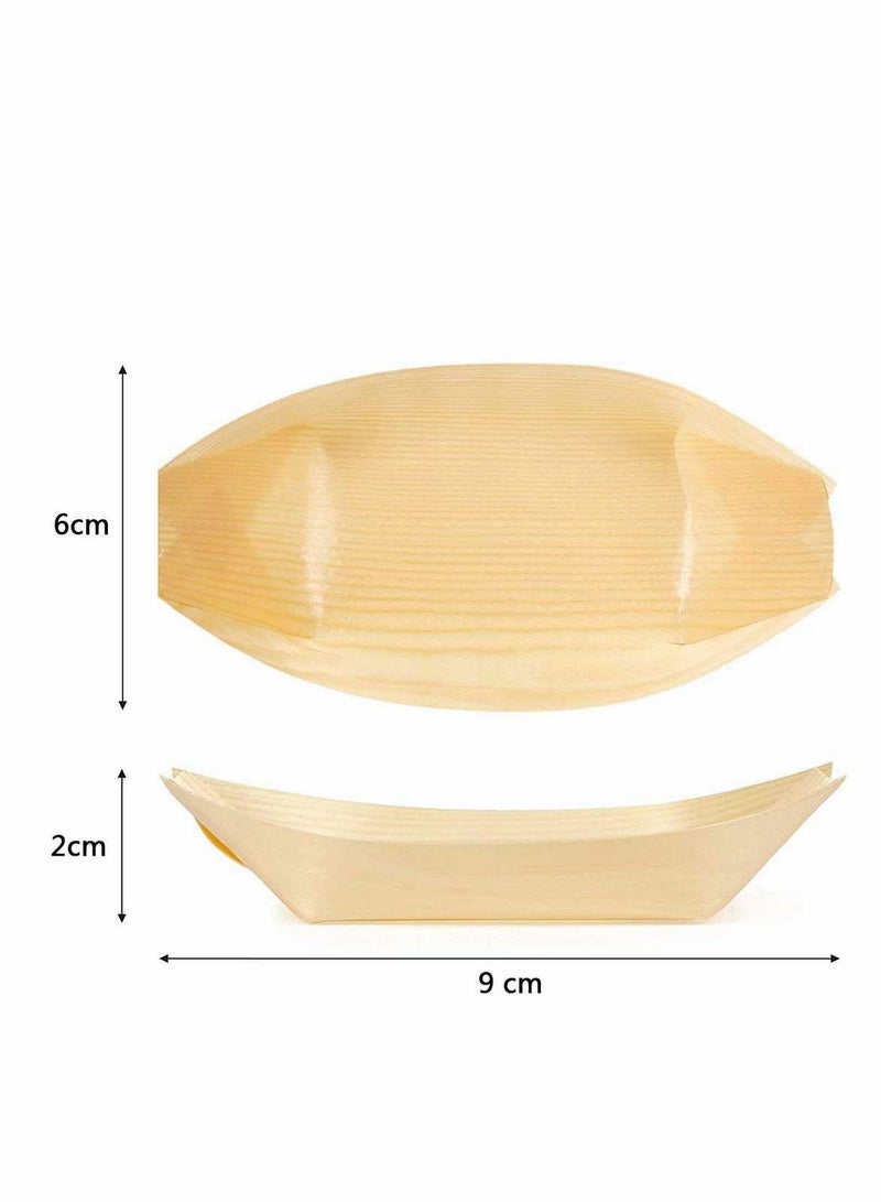 Wood Serving Boats, Disposable Bamboo Wood Boats, Dishes Plates Wooden Snack Bowls Food Serving Tray Japanese Sashimi Sushi Boat Light Brown for Party Foods, Snacks, Canap, 50 Pcs