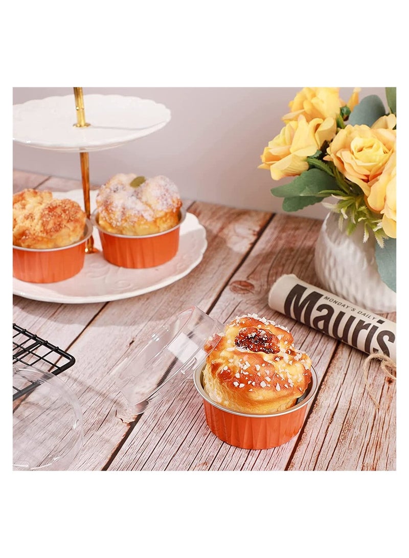 Cheesecake Container 50 Pcs 5 Oz Aluminum Foil Baking Cups Muffin Liners Disposable Ramekins Dessert Containers Cupcake with Lids Holders