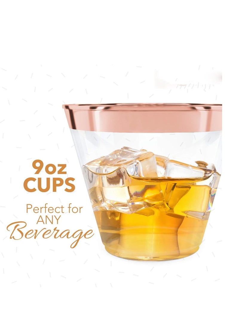 Disposable Plastic Cups 50 Pcs Elegant Rose Gold Rimmed Plastic Cups 9oz Clear Plastic Cups Gold Disposable Cups Cocktail Cups Plastic Clear Plastic Cups for Wedding Party Birthday