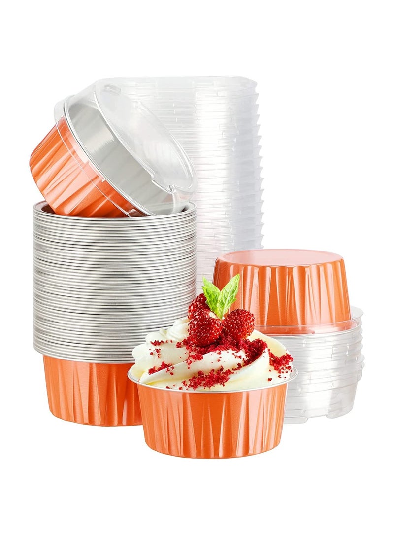 Cheesecake Container 50 Pcs 5 Oz Aluminum Foil Baking Cups Muffin Liners Disposable Ramekins Dessert Containers Cupcake with Lids Holders