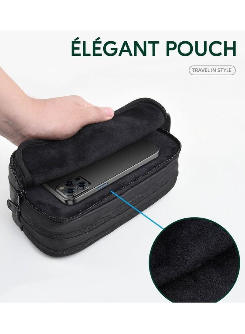 Elegant Pouch Travel In Style, Luxurious, Top Grade Material, Waterproof And Quick-Dry interior And Coating, Shock Resistance To Fall Off, Multifunctional Storage with Multi Pockets - Black